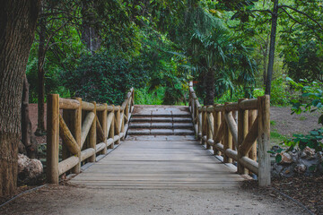Obraz premium wooden path on bridge in forest