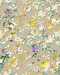 Obraz premium Realistic Flower Textured Floral Silhouettes Seamless Pattern Trendy Fashion Color Elegant Design Perfect for Fabric Print Wrapping Paper