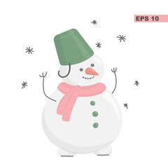 Christmas and New Year concept. Snowman vector illustration isolated on white background. For design, postcards, print.