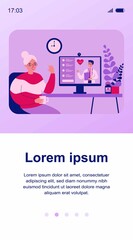 Obraz premium Senior lady consulting doctor online. Old patient having conference chat with physician flat vector illustration. Consultation, lockdown concept for banner, website design or landing web page