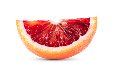 sliced blood oranges on white background.