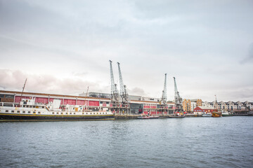 Docks in the Bristol harbour, part of the Port of Bristol, Uk. During the 15th century Bristol was the second most important port in the country.