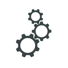 Gears graphic icon. Three gear sign isolated on white background. Vector illustration