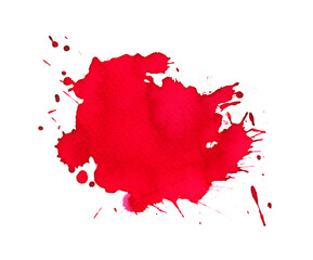 Bright red watercolor stain with watercolor paint stains, brush strokes