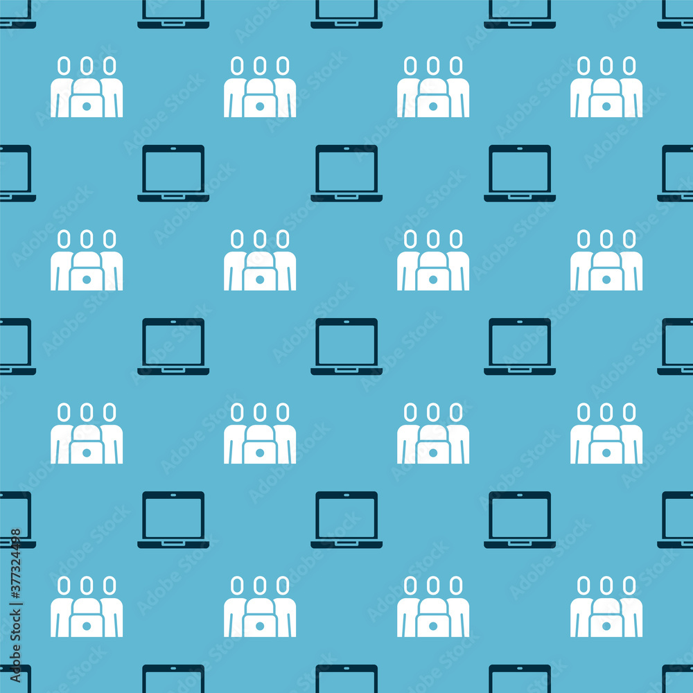 Poster set laptop and online class on seamless pattern. vector.