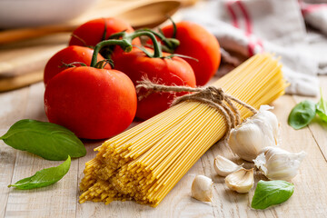 Raw Spaghetti Pasta Tied in a Bundle