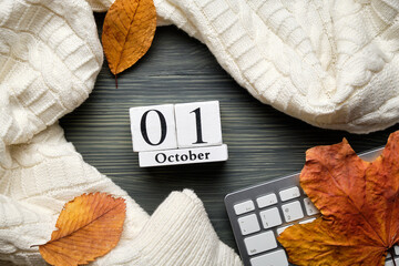 first day of autumn month calendar october - obrazy, fototapety, plakaty