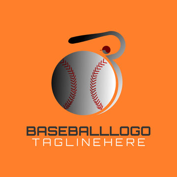 Vector logo for club or baseball championship  with an illustration of a ball and a baseball athlete swinging a bat to form an "B" initial.