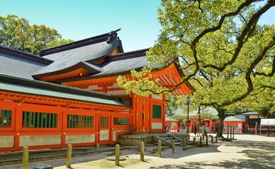 Sumiyoshi Shrine in Fukuoka city, Japan. This shrine is dedicated to safe travel by sea and is presumably the oldest shinto shrine in Kyushu.