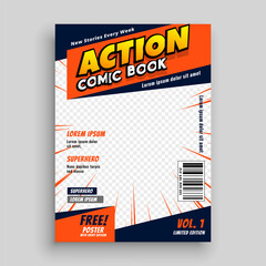 Naklejka premium action comic book cover page template design