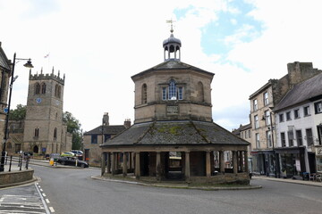 Town Centre of Barnard Castle, County Durham. Unusual eight sided building.