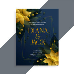 golden flower style dark wedding invitation template design