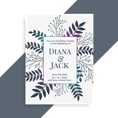 wedding card design with leaves decoration style