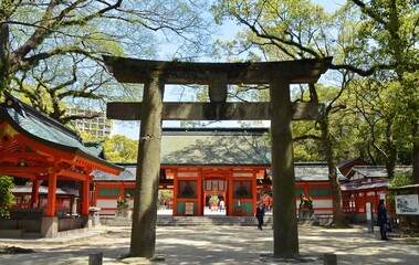 Sumiyoshi Shrine in Fukuoka city, Japan. This shrine is dedicated to safe travel by sea and is...
