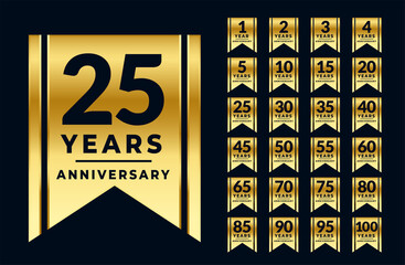 ribbon style anniversary golden labels or emblems set