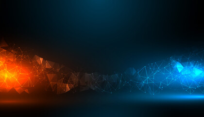 digital technology background with blue and orange light effect