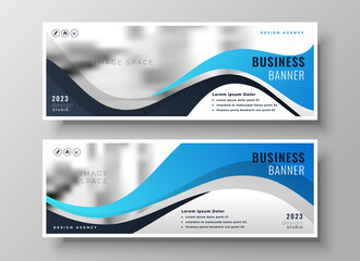 modern wavy business blue wide banners set of two