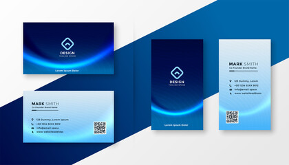 abstract blue professional business card with wave effect