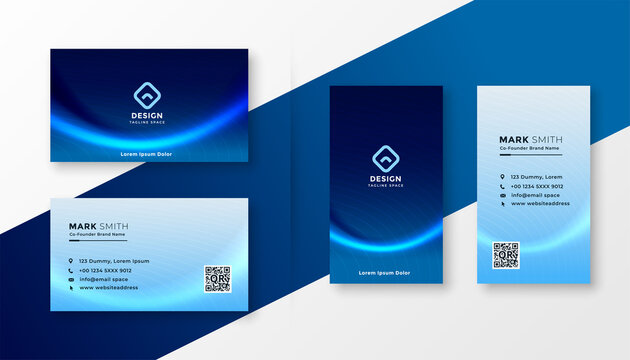 abstract blue professional business card with wave effect