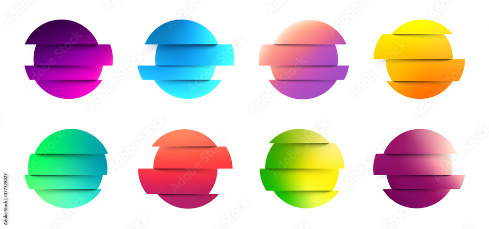 Poster set of deformed gradient circles in glitch style.