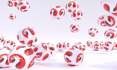 Sport equipment for minimal football team logo 
concept.soccer Multiple balls
 on white background. 3d rendering