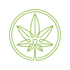 Cannabis logo template in thin single continious line decoration - isolated emblem