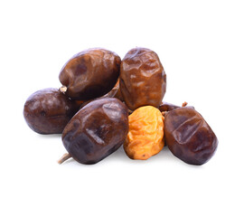 Date fruits isolated on white background.