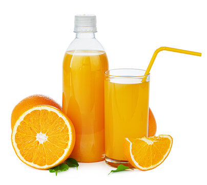 Bottle of fresh orange juice isolated on white