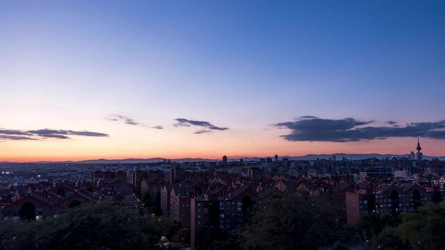 time lapse skyline Madrid sunset Parque del Tio Pio