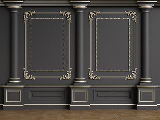 Classic interior wall with mouldings - obrazy, fototapety, plakaty