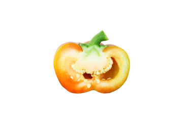 Red and green raw bell pepper, white background