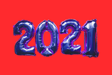 balloons numeral 2021. Flat lay, Top view. Happy New year 2021 and Merry Christmas concept