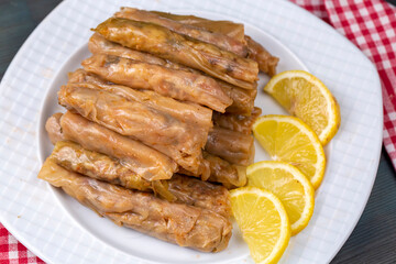 Lahana Sarma, Turkish traditional food,a boiled cabbage leaf that is formed into a roll with a stuffing of rice