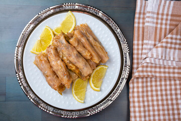 Lahana Sarma, Turkish traditional food,a boiled cabbage leaf that is formed into a roll with a stuffing of rice