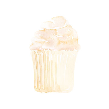 Watercolor image of a dessert. Cupcakes in pastel colors

