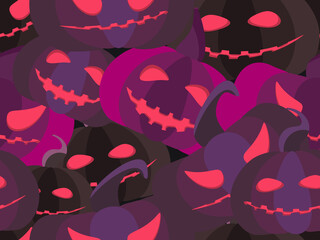 Spooky halloween pumpkins seamless pattern. Jack-o-lantern. Festive background for wrapping paper, print, fabric and printing. Vector illustration