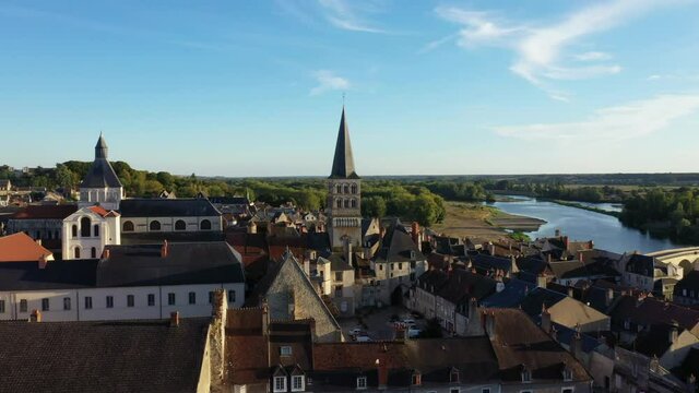 The medieval town center of Charite sur Loire in Europe, France, Burgundy, Nievre, in summer, on a sunny day.