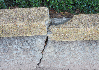 The mortar cracks on the separate in the park.