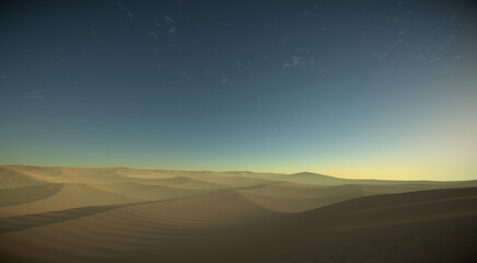 Sunset in the desert landscape with clouds 3d 