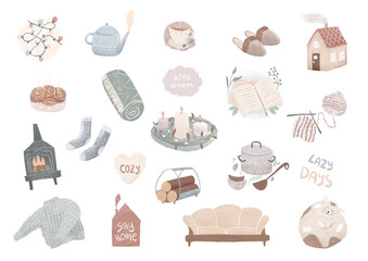 Hygge  essentials, Cozy winter home elements, Nordic home, scandinavian style living room, hygge lifestyle,stay home, stay warm