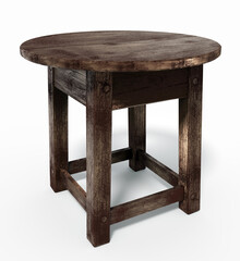 3d Rendered old fashioned wooden stool with round top