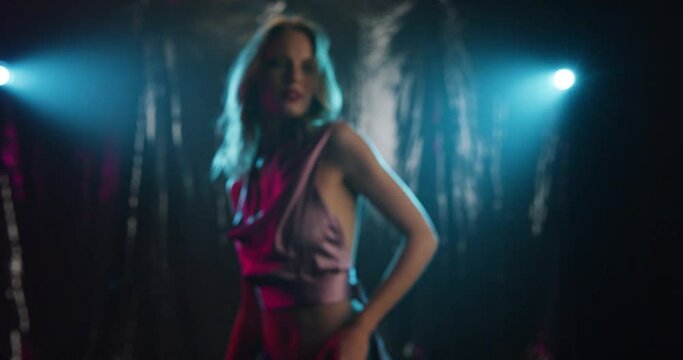 4K Slow Mo Of Woman Dancing In Private Dark Room