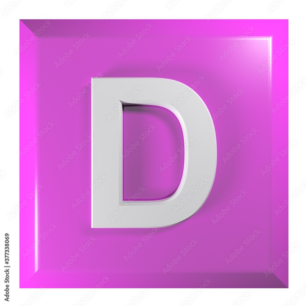 Fototapete pink square push button with the alphabetic letter d - 3d rendering illustration