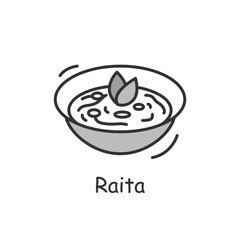 Raita line icon. South Asian cuisine. Condiment with raw or cooked vegetables. Traditional delicious Indian dish. Asian food. Isolated vector illustration. Editable stroke