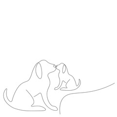 Cute puppy and dog heart love background, vector illustration