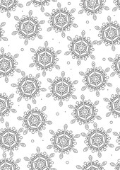 Obraz premium Seamless pattern or coloring page with snowflakes as a texture, outline vector stock illustration with colorless snow as a coloring book for christmas