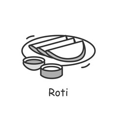 Roti line icon. Indian subcontinental cuisine. Wholemeal flour flatbread. Traditional delicious Indian dish. Asian food. Isolated vector illustration. Editable stroke 