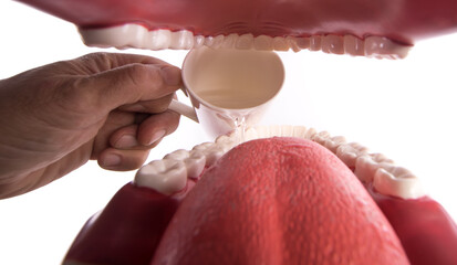 man drinking water - view from the mouth