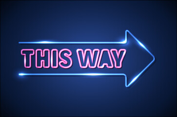 Blue neon arrow on a dark blue background