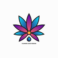 Flower logo design. Vector illustration of abstract lotus flower with water drop
